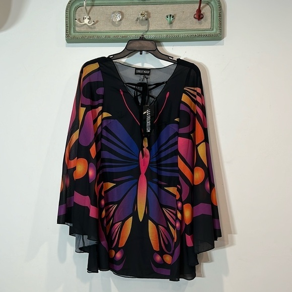 Current Mood XXS Butterfly Print Bell Sleeve Mini Dress - Multi COLOR NEW W TAG - Picture 1 of 6